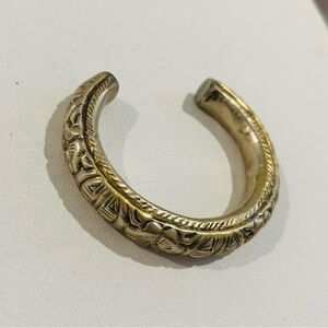 Vintage Silver Coated Chunky Good Luck Chinese Wedding Floral Cuff Bracelet